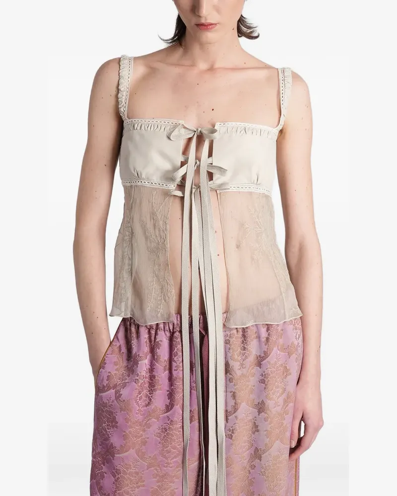 Ann Demeulemeester Gila embroidered lace-trim top - Nude Nude