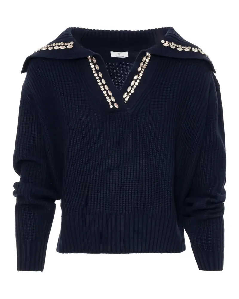 Fracomina Gerippter Pullover mit Kristallen - Blau Blau