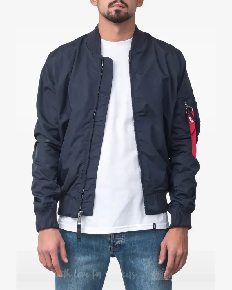 Alpha Industries Bomberjacke mit "Remove Before Flight"-Anhänger - Blau Blau