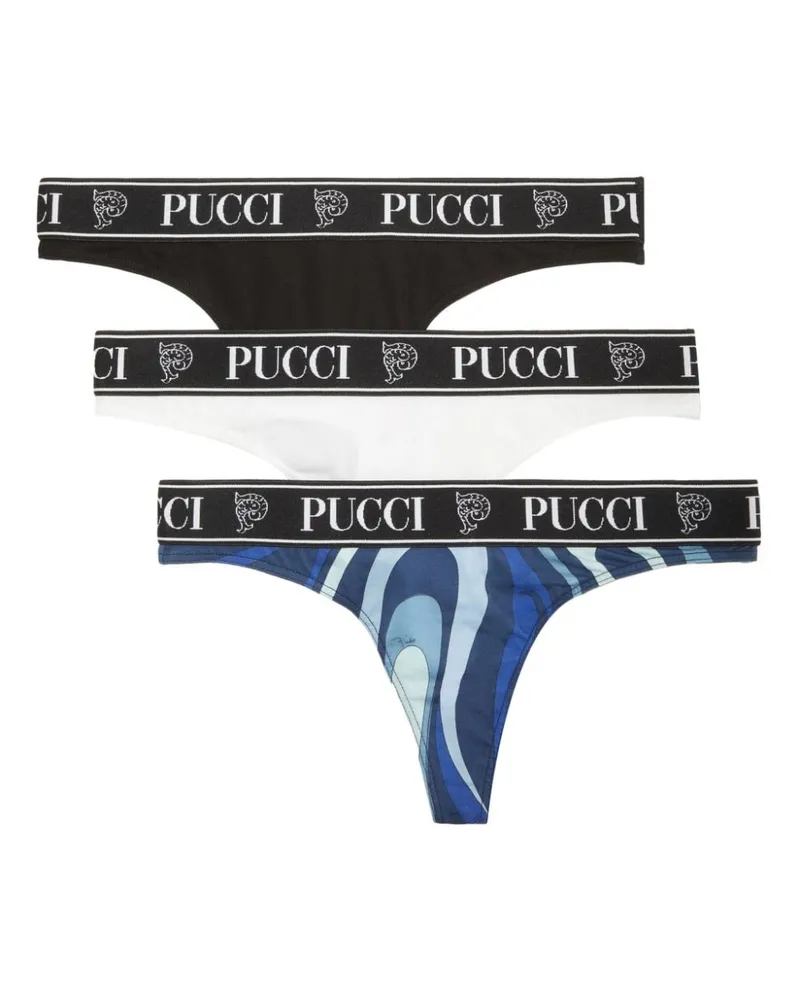 Emilio Pucci 3er-Set Tangas mit Logo-Print - Blau Blau