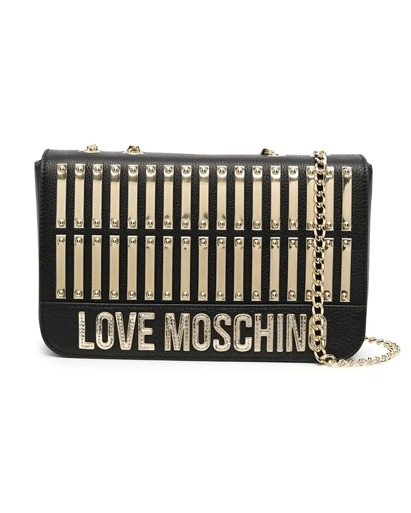 Moschino Schultertasche mit Logo-Schild - Schwarz Schwarz