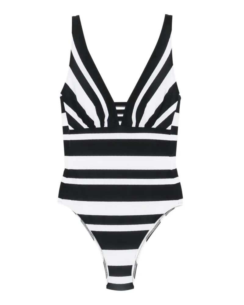 Maryan Mehlhorn striped-pattern V-neck swimsuit - Schwarz Schwarz