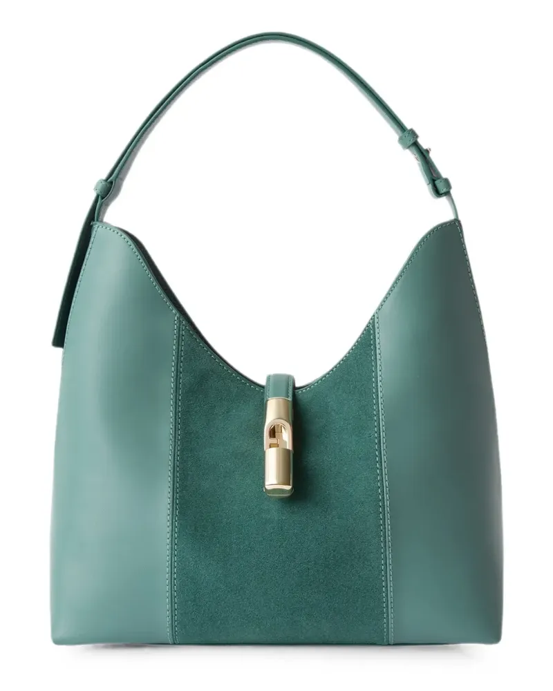 Furla Mittelgroße Schultertasche mit Wildledereinsatz - Grün Grün