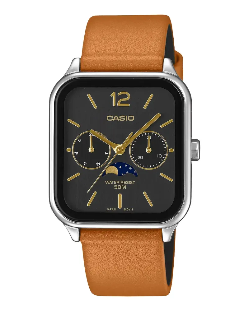 Casio leather 44.5mm watch - Schwarz Schwarz