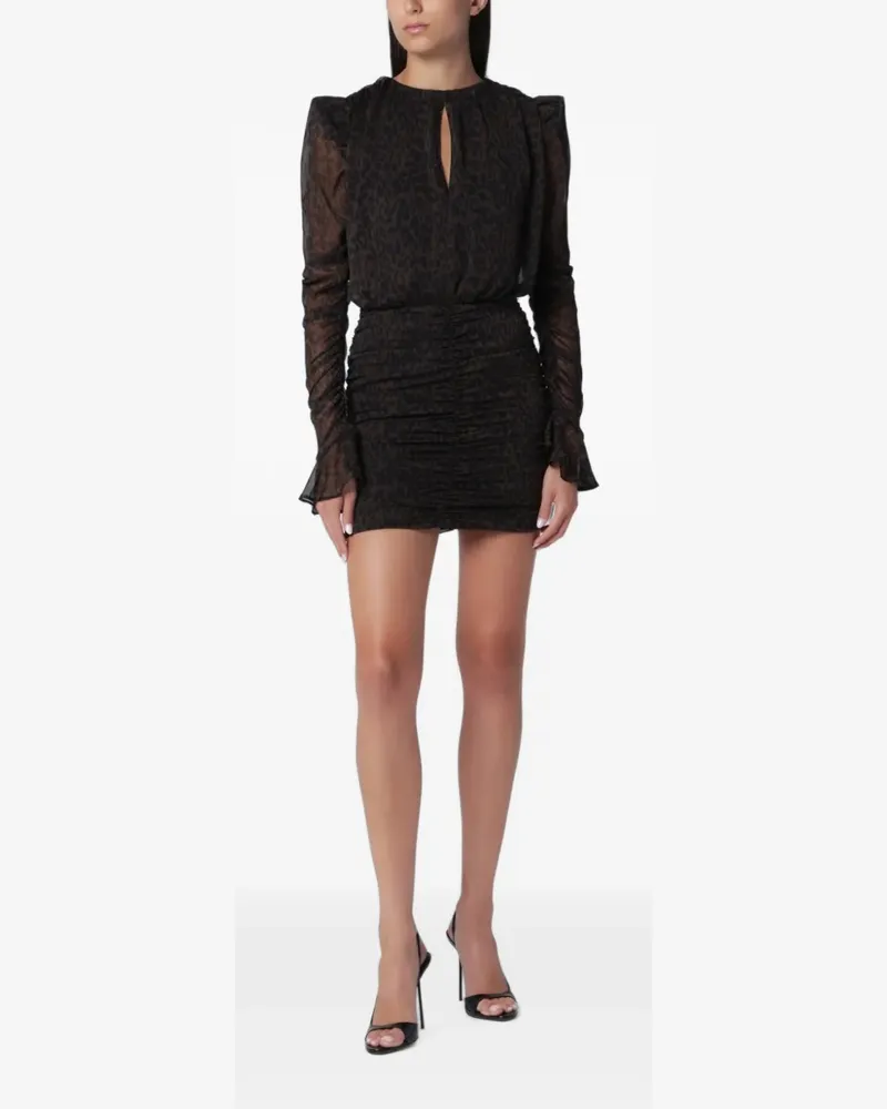 ROTATE Birger Christensen rRuched mini dress leopard dark brown - Schwarz Schwarz
