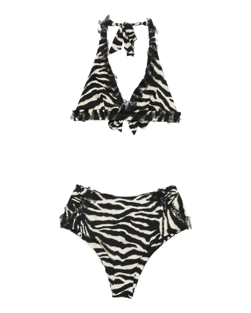 Ermanno Scervino zebra-pattern lace-trim bikini - Schwarz Schwarz