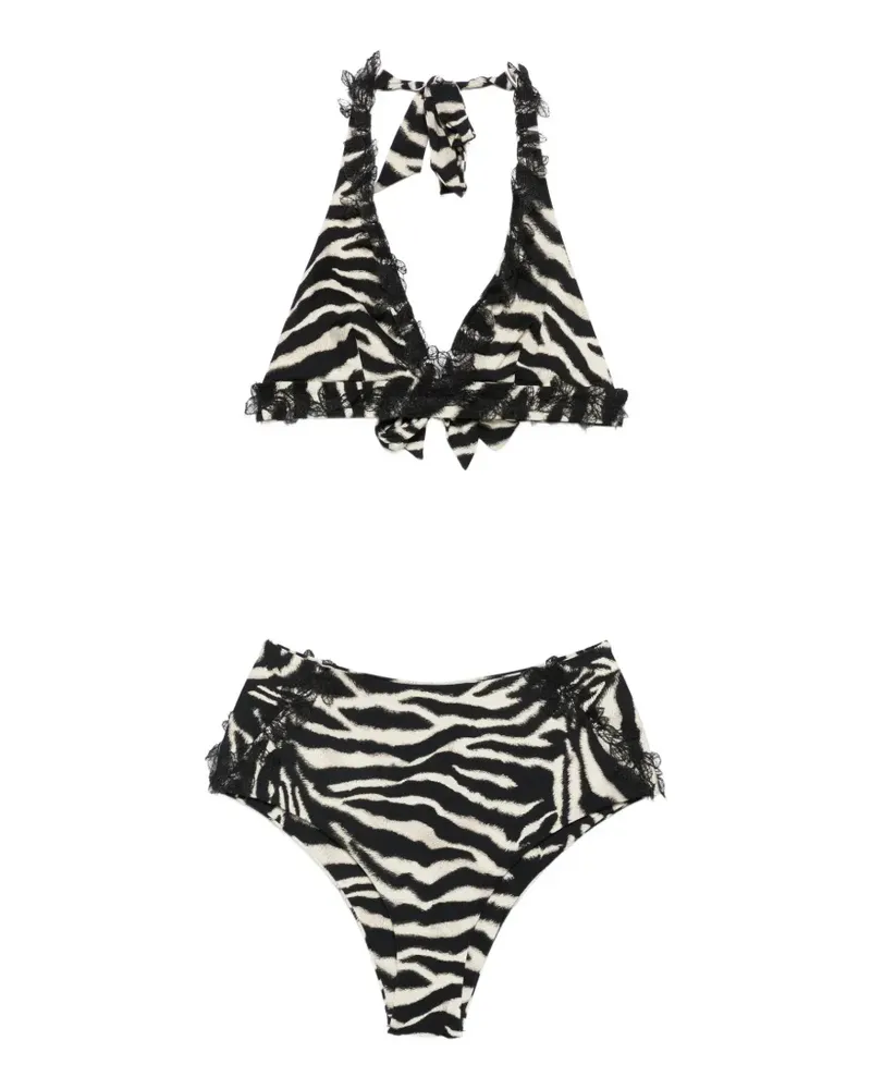 Ermanno Scervino zebra-pattern lace-trim bikini - Schwarz Schwarz