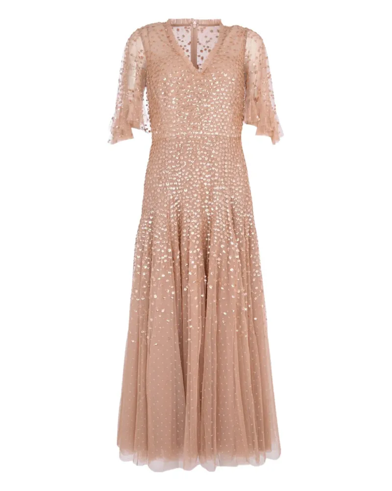 Needle & Thread Leila Dot Maxikleid mit V-Ausschnitt - Nude Nude