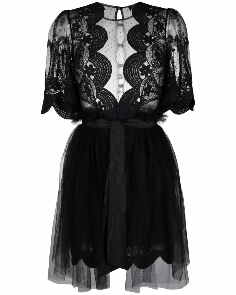 Elisabetta Franchi Minikleid aus Tüll mit Spitzeneinsatz - Schwarz Schwarz