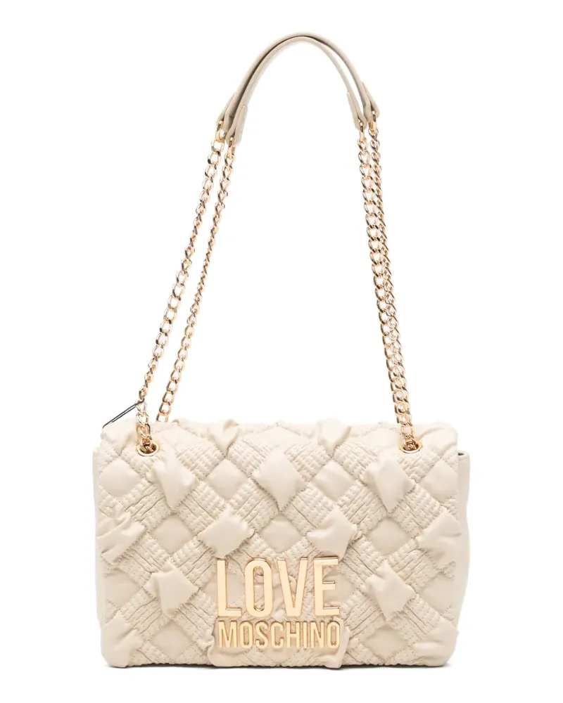 Moschino Gesteppte Schultertasche mit Logo - Nude Nude