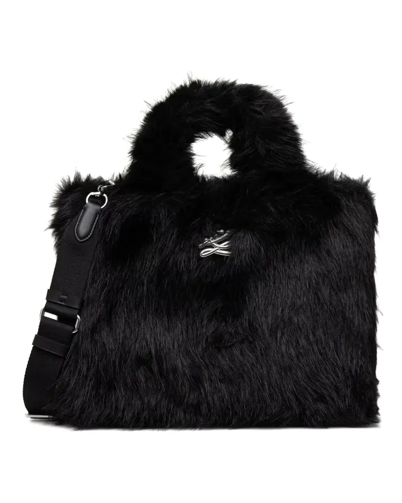 Karl Lagerfeld faux-fur logo-plaque tote bag - Schwarz Schwarz