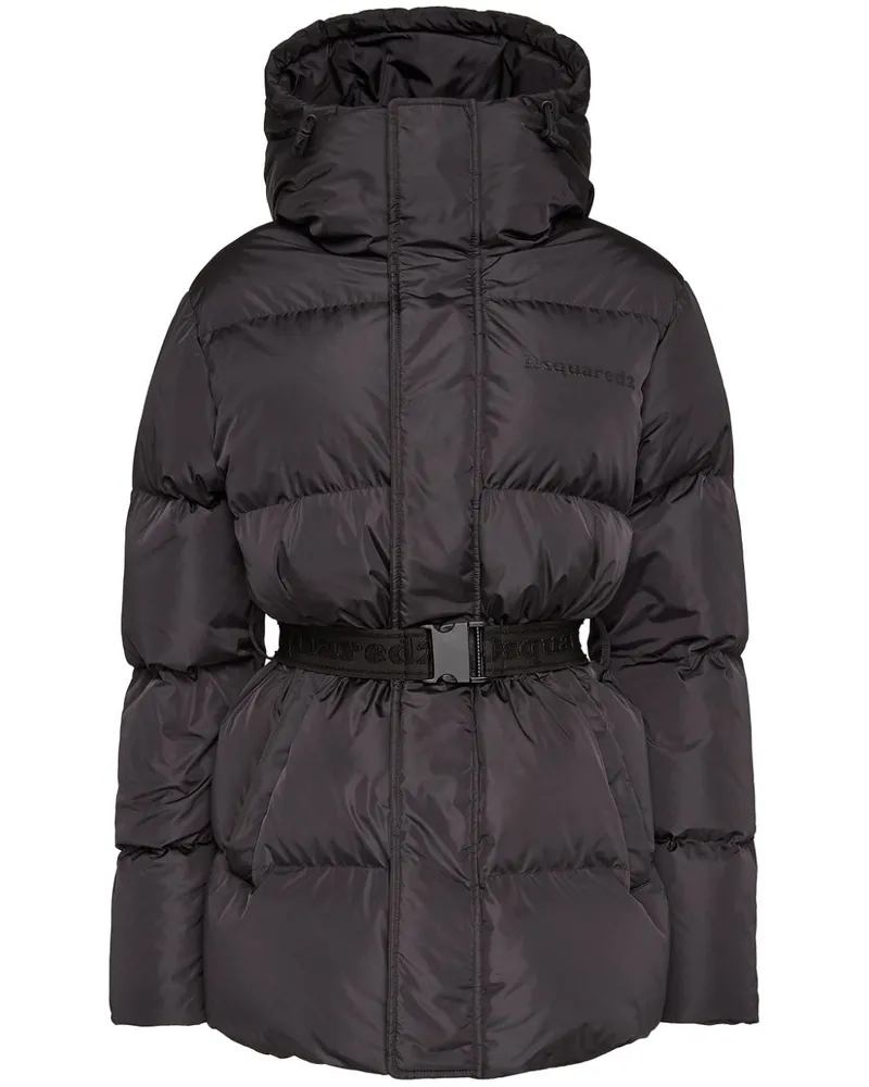 Dsquared2 Gefütterter Mantel mit Gürtel - Schwarz Schwarz