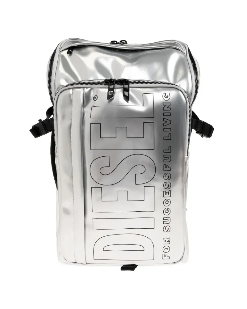 Diesel logo-print metallic-effect backpack - Silber Silber