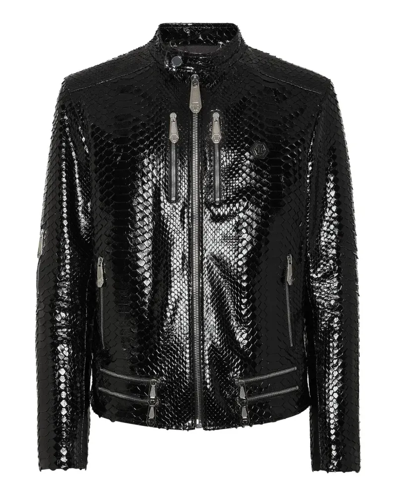 Philipp Plein python-skin biker jacket - Schwarz Schwarz
