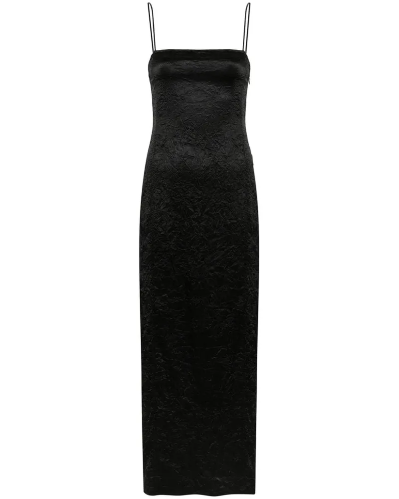 Ganni Maxikleid aus Satin in Knitteroptik - Schwarz Schwarz