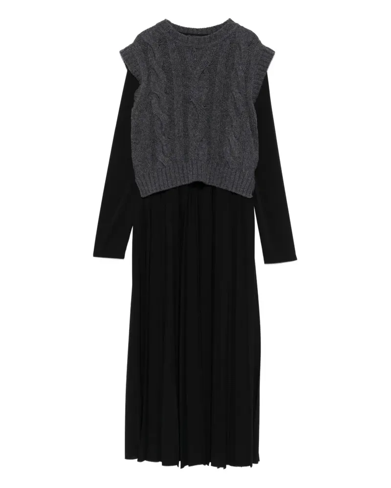 Max Mara Falten-Midikleid mit Zopfmuster - Schwarz Schwarz