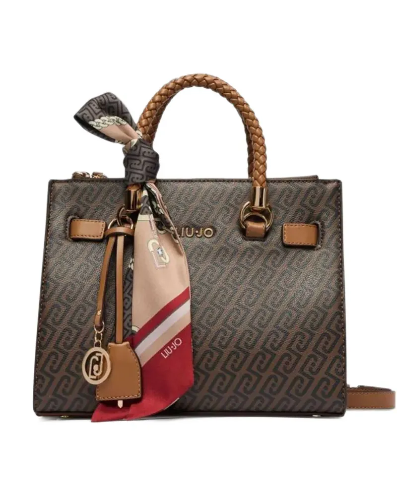 Liu Jo Kleine Tote Bag mit Monogramm-Print und geflochtenem Henkel - Braun Braun