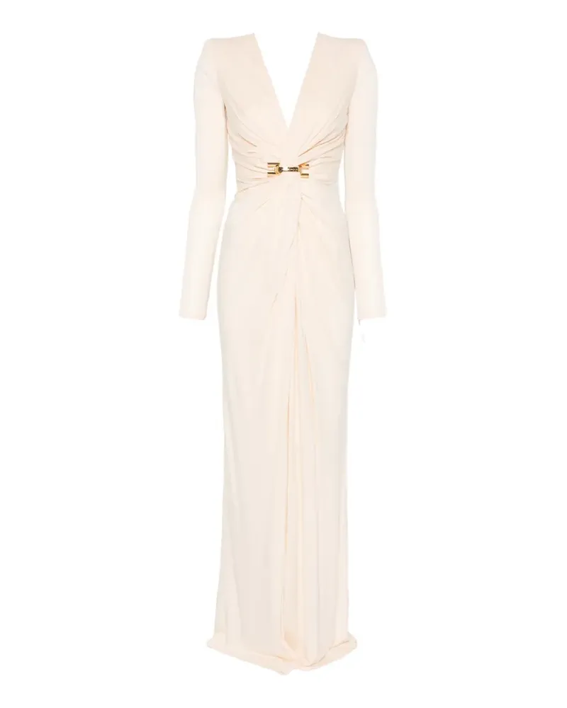 Elisabetta Franchi long-sleeve V-neck maxi dress - Nude Nude