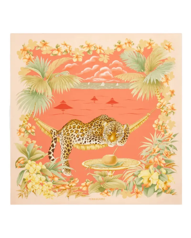 Ferragamo Jungle-print silk foulard - Orange Orange