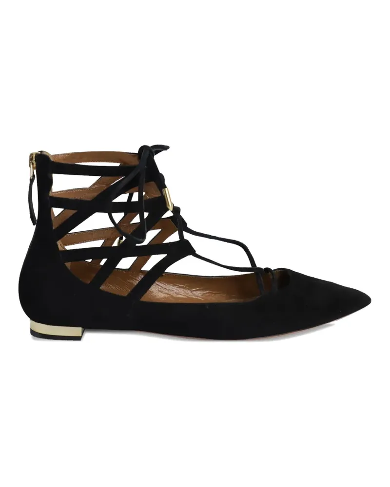 Aquazzura ankle wrap pointed flat pumps - Schwarz Schwarz