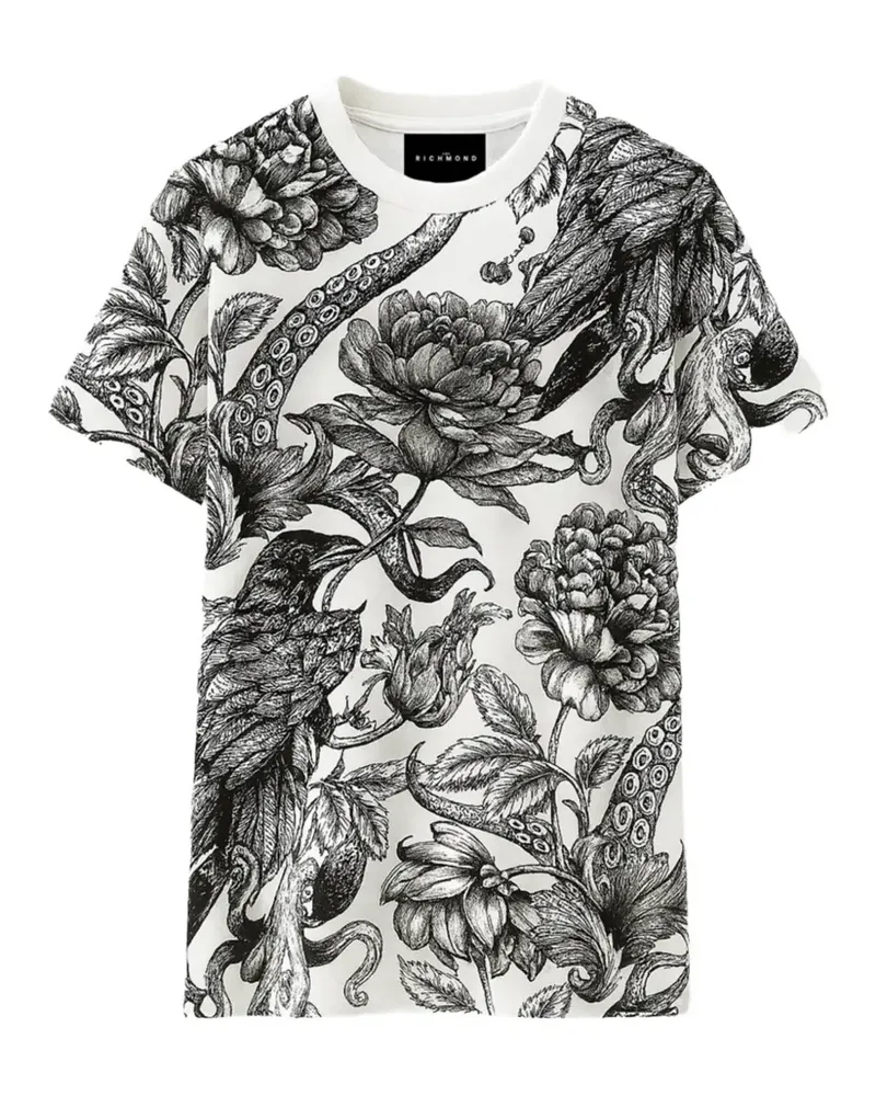 John Richmond T-Shirt mit Blumen-Print - Weiß Weiß