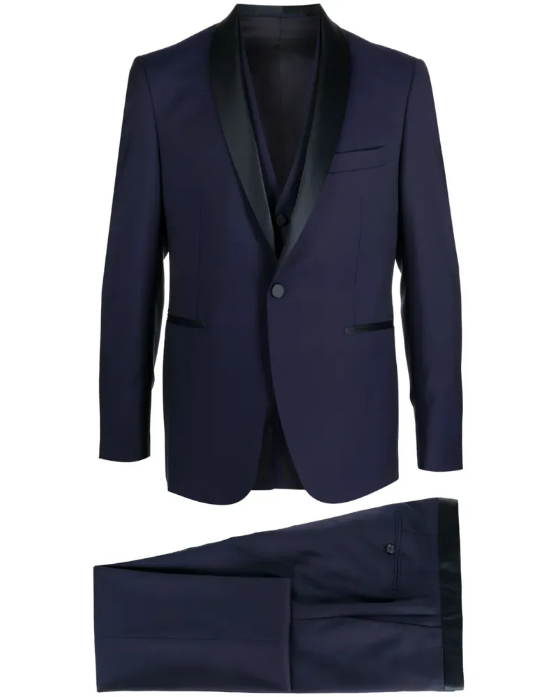 Tagliatore Dreiteiliger Anzug mit Satinbesatz - Blau Blau