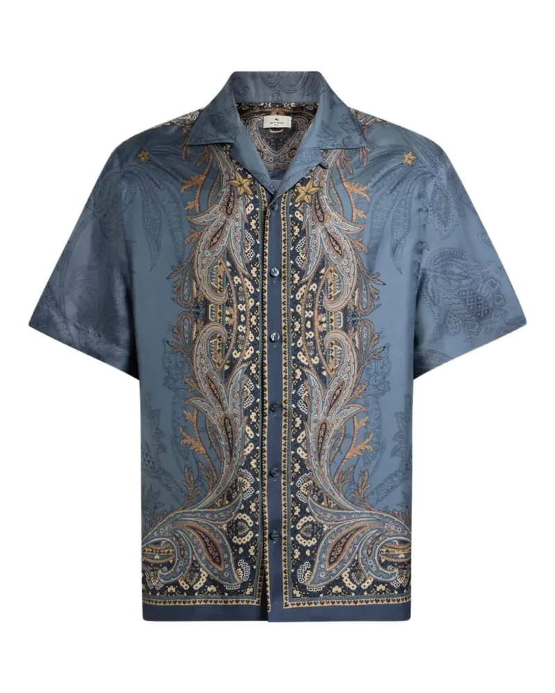Etro Bowling-Hemd aus Seide mit aufgesetztem Pegaso-Print - Blau Blau