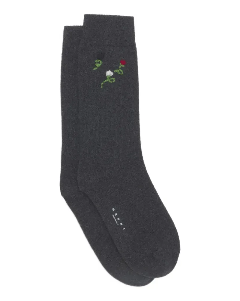 Marni grey wool-cashmere socks with flower embroidery - Grau Grau