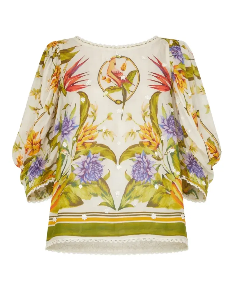 FARM Rio tropical-print blouse - Nude Nude