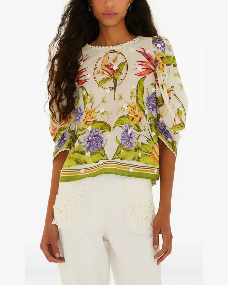 FARM Rio Bluse mit tropischem Print - Nude Nude