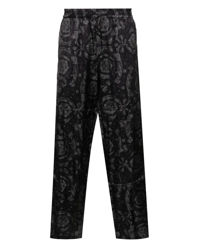 Versace Pyjama-Hose aus Samt mit Barocco-Print Schwarz