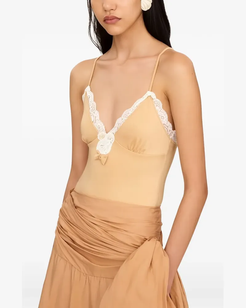 Chloé lace-trim bow-detail bodysuit - Nude Nude