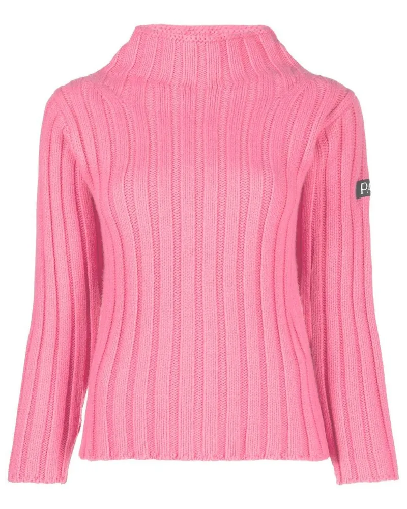 Patou Gerippter Pullover mit Logo-Patch Rosa