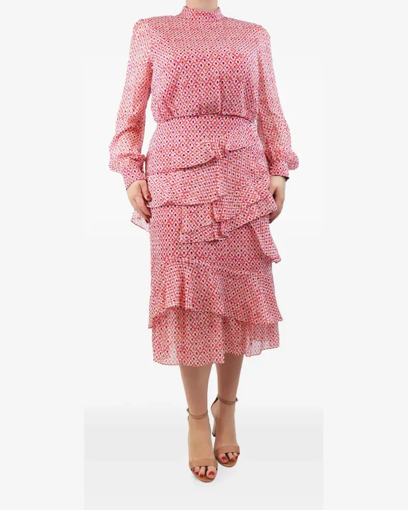 Saloni floral-print long-sleeve ruffled silk midi dress - Rosa Rosa