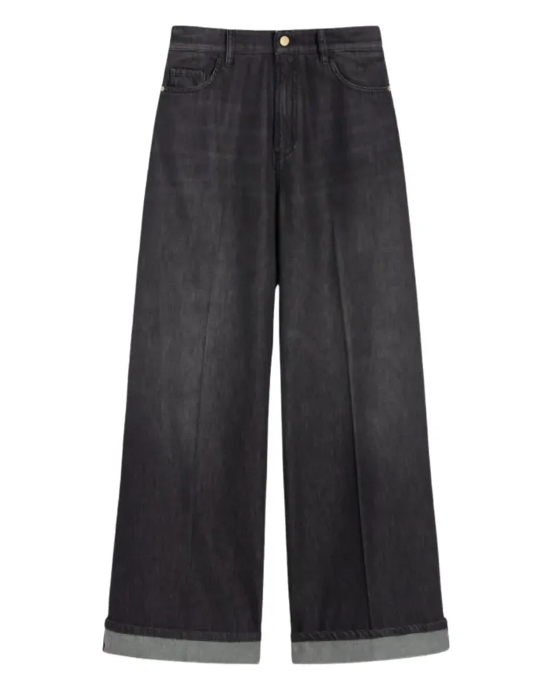 Max Mara Wide-Leg-Jeans mit Umschlag - Schwarz Schwarz