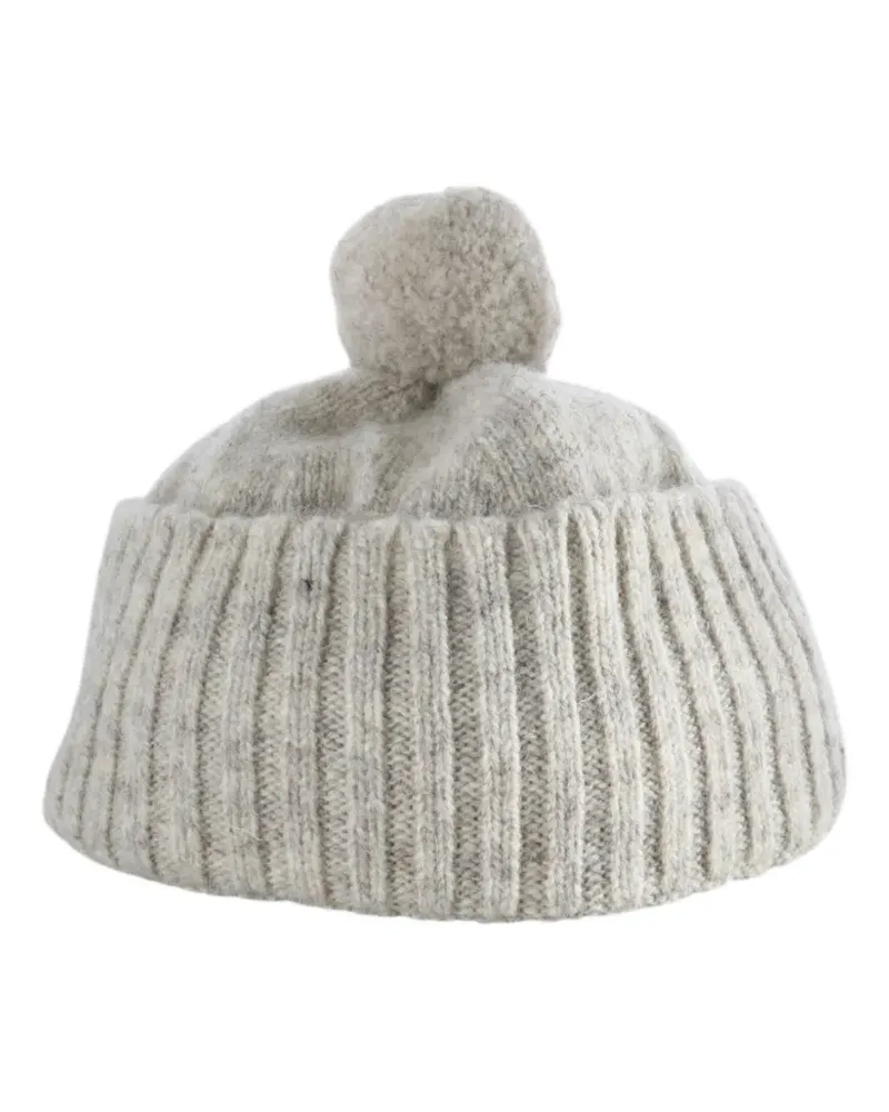 Margaret Howell MHL. Beanie aus Rippstrick mit Bommel - Nude Nude