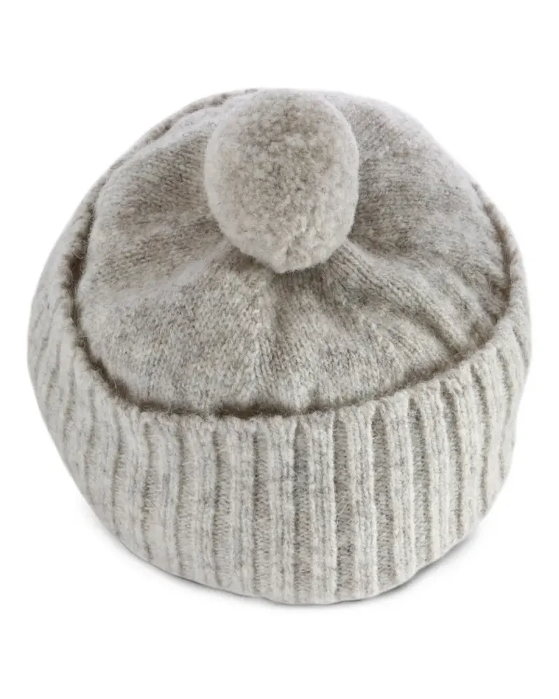 Margaret Howell MHL. pompom-detail ribbed-knit beanie hat - Nude Nude