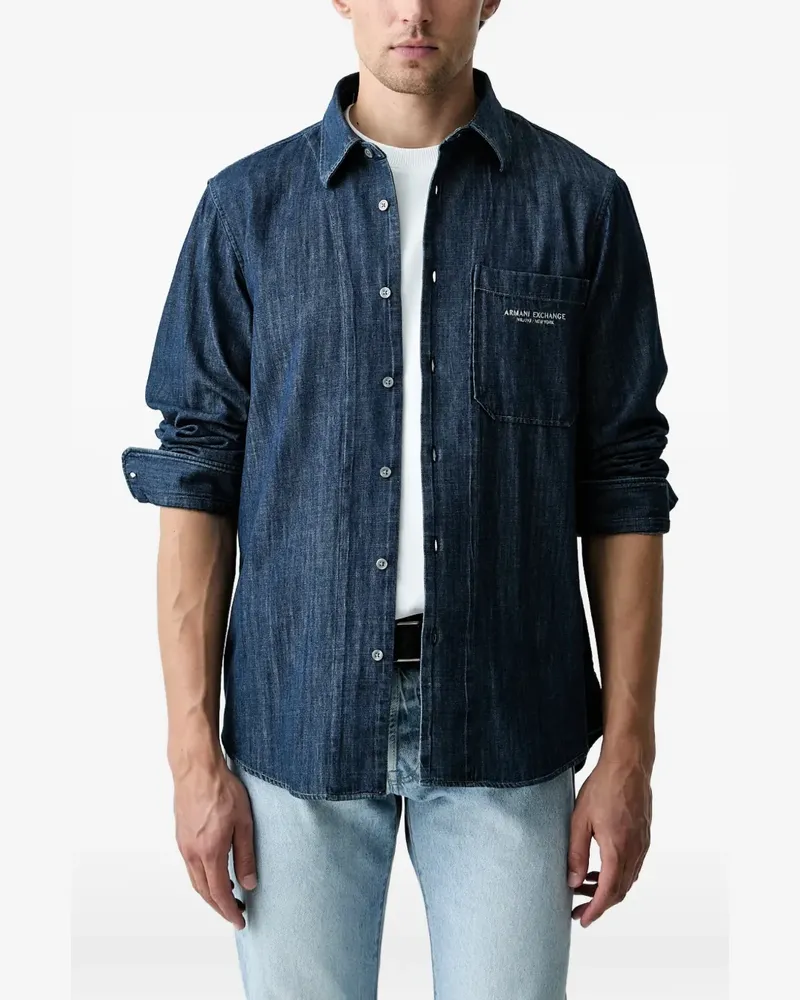 Armani Exchange logo-embroidered chest-pocket shirt - Blau Blau