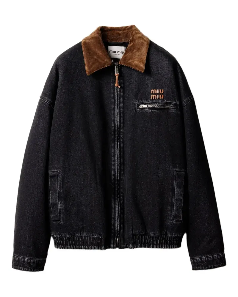 Miu Miu Jeansjacke mit Cordkragen - Schwarz Schwarz
