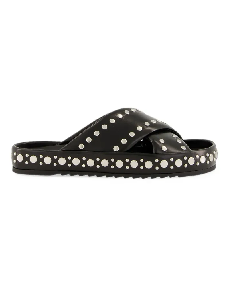 Fendi stud-embellished crossover-strap slides - Schwarz Schwarz