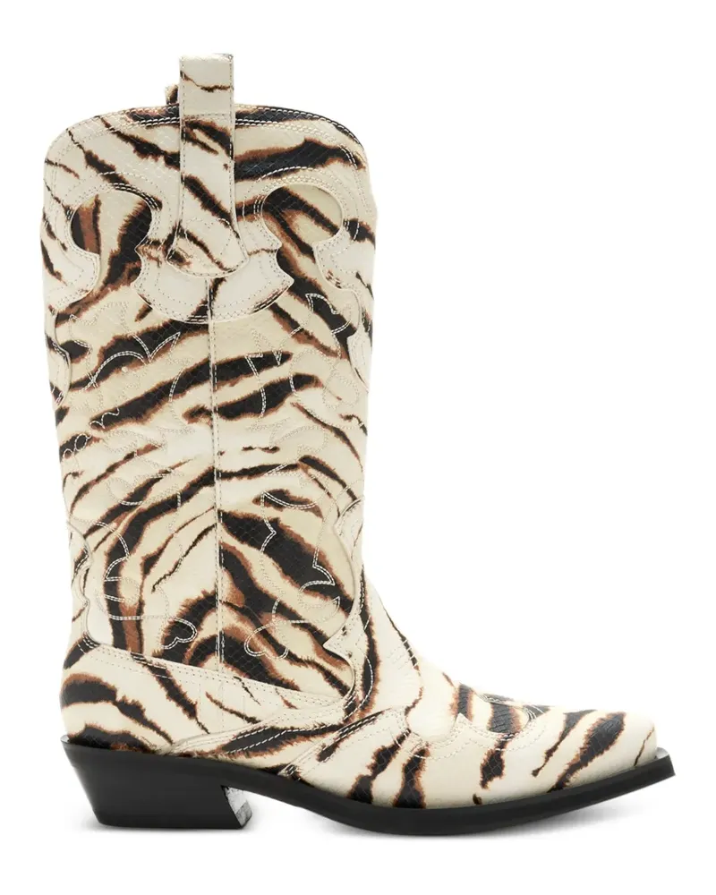 Ganni Halbhohe Western-Boots mit Stickerei - Nude Nude