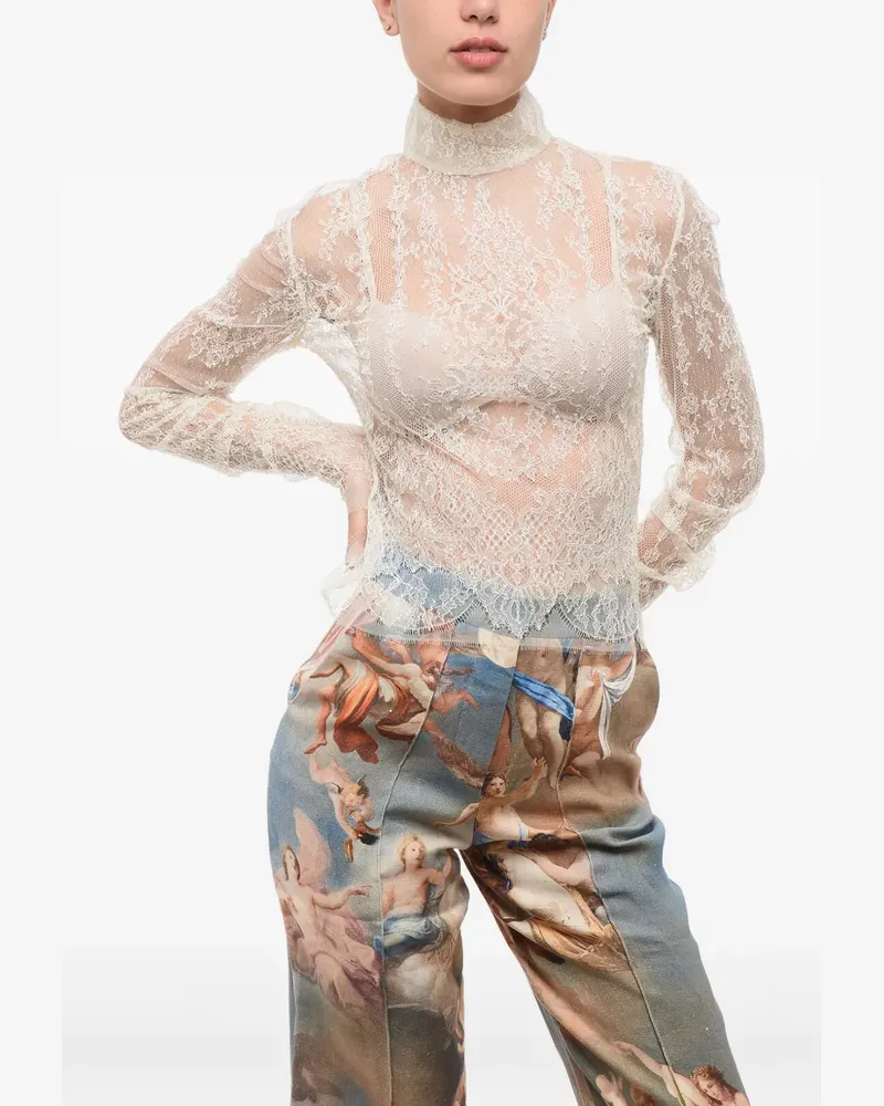 Balmain Spitzentop mit Rollkragen - Weiß Weiß