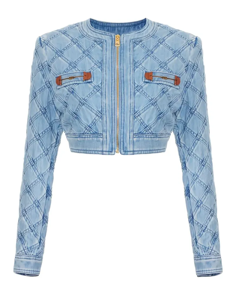 Elisabetta Franchi Diamond Horsebit Cropped-Jeansjacke - Blau Blau