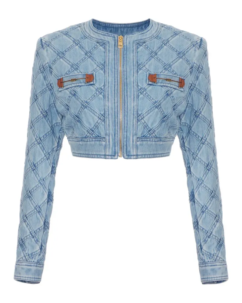 Elisabetta Franchi Diamond Horsebit Cropped-Jeansjacke - Blau Blau