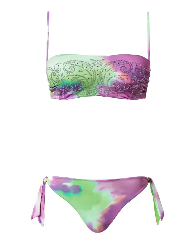 Twin-Set Batik-Bikini mit Kristallen - Grün Grün