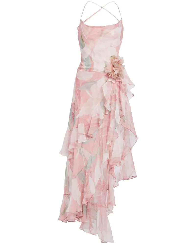 Retrofête Samara Seidenkleid mit blumigem Print - Rosa Rosa