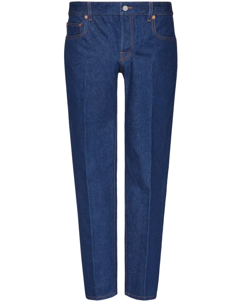 Valentino Garavani Tapered-Jeans mit Logo-Patch - Blau Blau