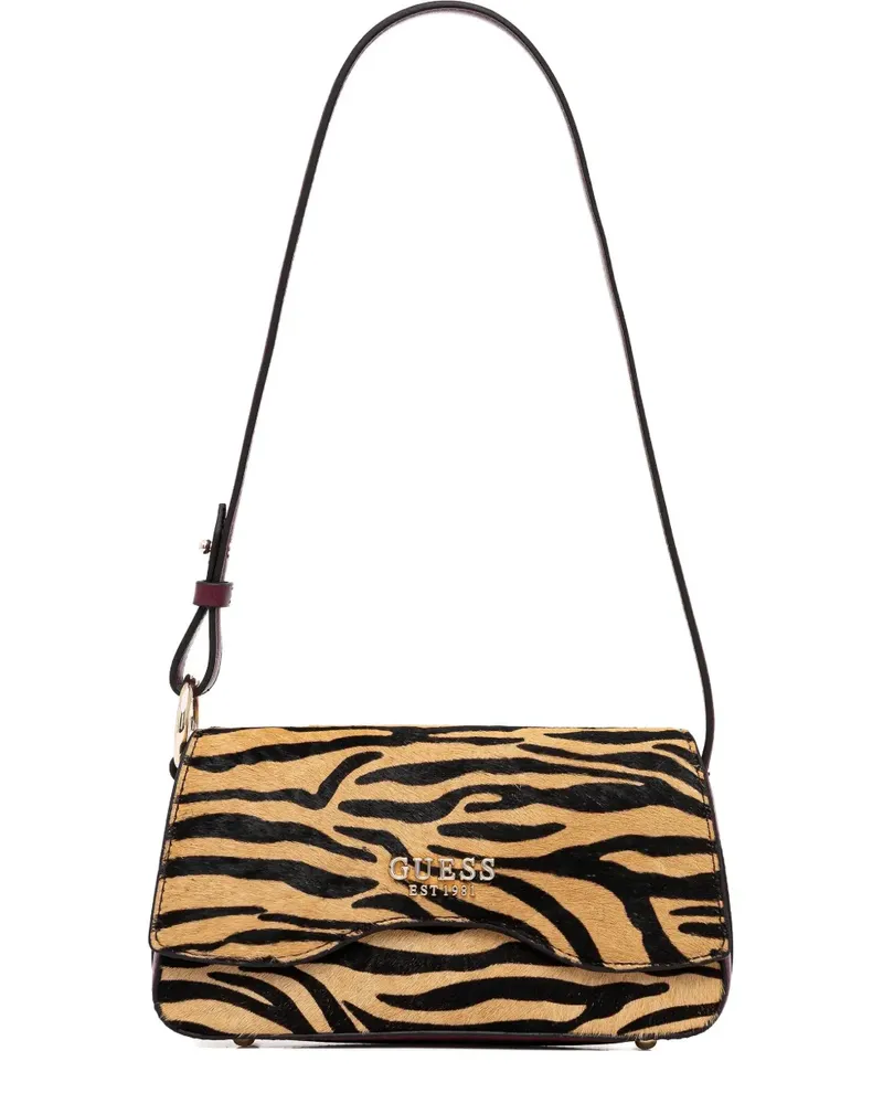 Guess Domitilla Schultertasche mit Zebra-Print - Nude Nude