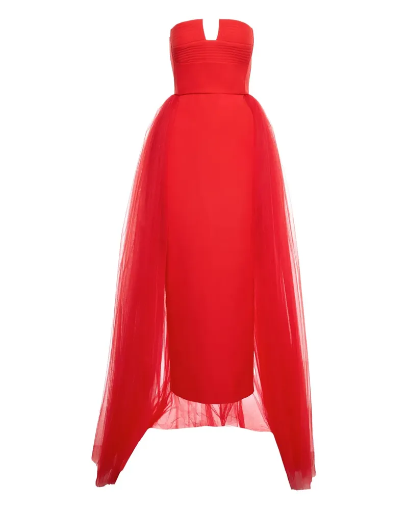 V:PM ATELIER Schulterfreies Kleid mit Tüll-Overlay - Rot Rot