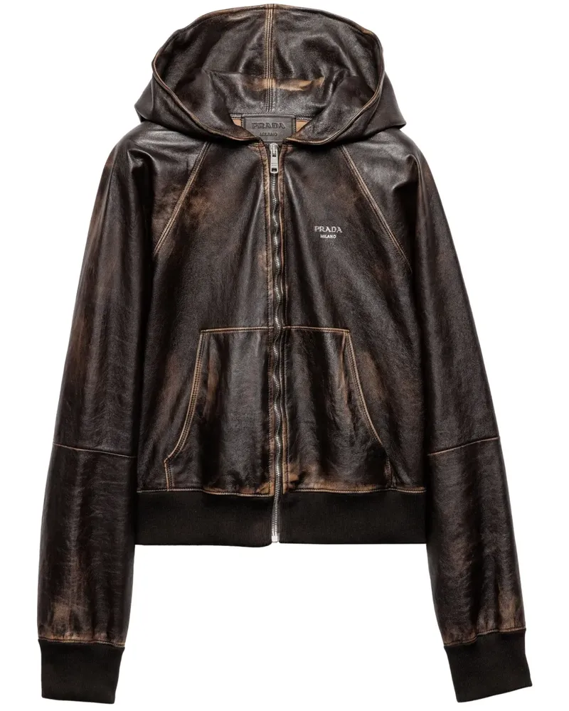 Prada Lederjacke mit Kapuze - Braun Braun